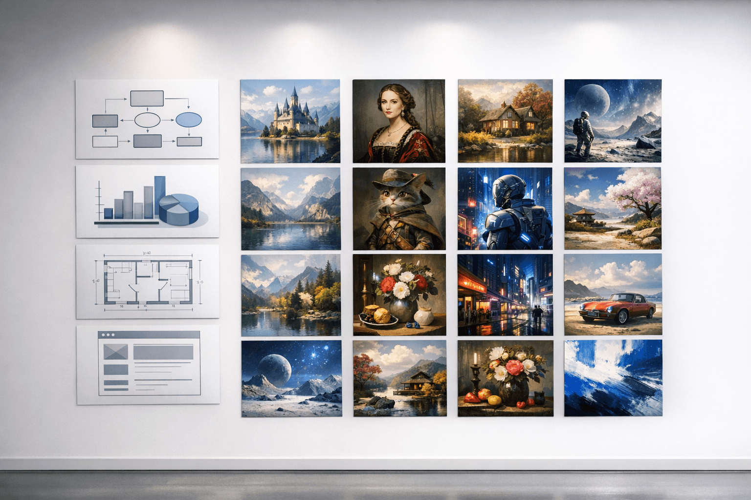 Editorial comparison display of structured presentation visuals versus alternative styles